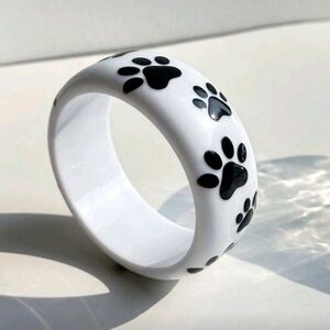 NEW! Fashion White Chunky Resin Bangle Bracelet with Black Paw Prints